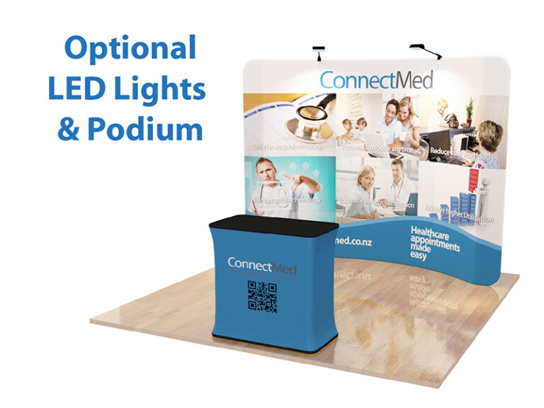 10ft Curve Tension Fabric Display, with Frame and LED and Hard Case Optional