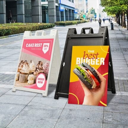 A-Frame Signs | A-Frame Signs printing | Plastic Quik Frame White - 26”W x 31.5”H frame and 4mm Corrugated Plastic material to display their specials for the day or happy hour menus | PrintMagic