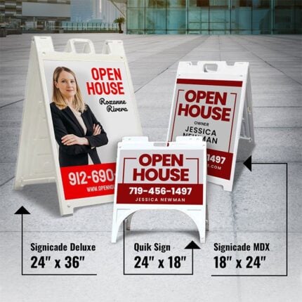 A-Frame Signs | A-Frame Signs printing | Plastic Quik Frame White - 26”W x 31.5”H frame and 4mm Corrugated Plastic material for parking lots, storefronts and real estate | PrintMagic