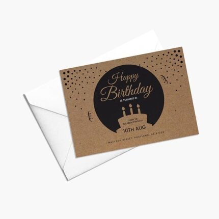 Brown Kraft Invitation Cards | Brown Kraft Birth Day Invitation Cards With Print Side Front And Thick Brown Kraft Uncoated Paper Stock | Print Magic