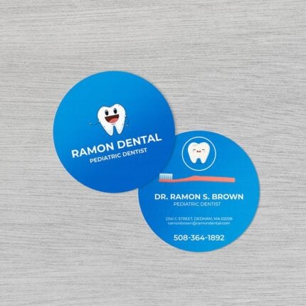 Circle Business Cards | Circle Standard Gloss (14pt C2S) two side printed UV coating both side pediatric dentist Business Card | PrintMagic
