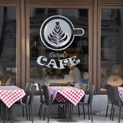 Clear Window Decals | Clear Window Decal Cafe Restaurant | Printed on Front Only With White Mask with Clear Static Cling - 8 mil | Print Magic