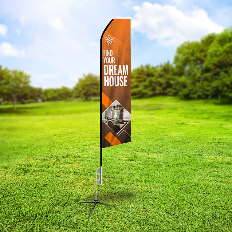 Econo Feather Flag Marketing displays printed on durable Polyester fabric. advertising by retail outlets, shops, restaurants, real estate agencies, and various businesse | Printmagic