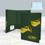 Emerald Green Linen with Gold Foil Two Pockets left & Right with reinforced edge slits on left pocket Display Portfoilo Events Business Foil Presentation Folder | Printmagic