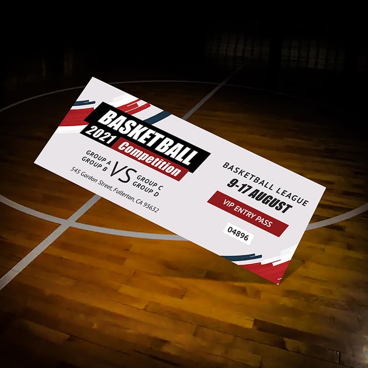 Event Ticket Horizontal Without Perforation Sports Fitness Grand Leagues Basketball | PrintMagic