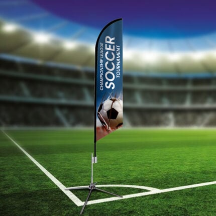 Custom Sports Angled Feather Advertising Flag for Marketing displays printed on durable Polyester fabric. retail outlets, real estate agencies | Printmagic