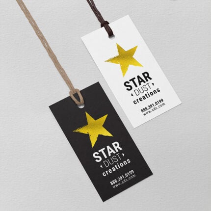 Gold Foil Hang Tags | Custom Gold Foil Hang Tags with silk lamination and Spot UV coating | Custom Gold Foil Rectangle Hang Tags | Gold Colored Premium Hang Tags | Hang Tag Printing | PrintMagic