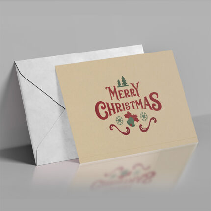 Flat Brown Kraft Greeting Cards | Upload your custom design on Thick Brown Kraft Uncoated paper Merry Christmas Greeting Cards | PrintMagic