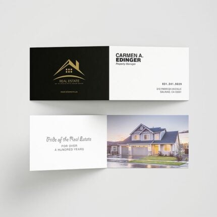 Folded Business Cards| Folded Business Cards printing | Real Estate | Premium Gloss and UV Coating Front & Back Sides and Rounded Corner 1/4" | Print Magic