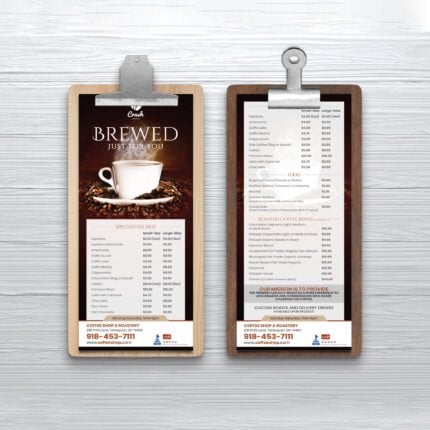 Custom Standard Menus online| Restaurant cafe Standard Menus with Standard Gloss Text-100lb and FLAT - No Folding & Scoring and printed Full color front and back | PrintMagic