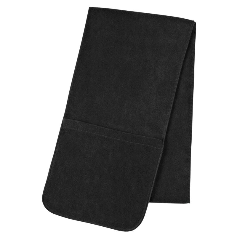 PR13889 1 BLACK DECORATED Fleece Scarf With Pockets