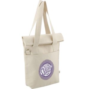 PR15809 1 Natural NT DECORATED Organic 16oz Cotton Commuter Tote