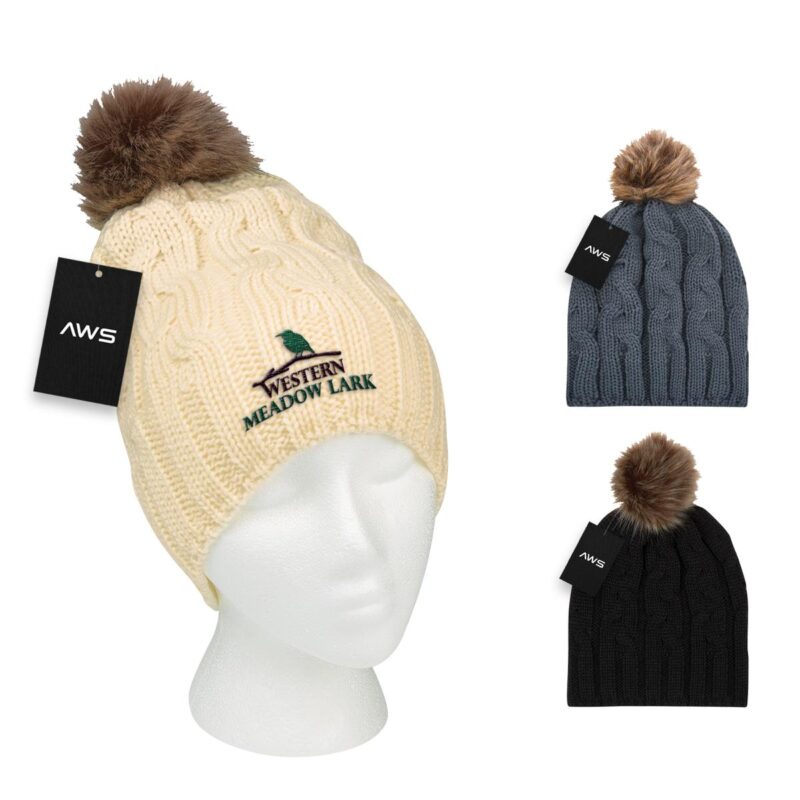 PR20417 AWS Cameron Cable Knit Pom Beanie