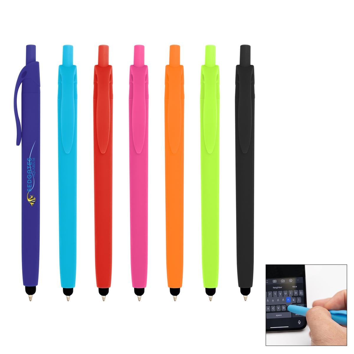 PR21855-Zinnia-Rubberized-Pen-With-Stylus.jpg PR21855 Zinnia Rubberized Pen With Stylus