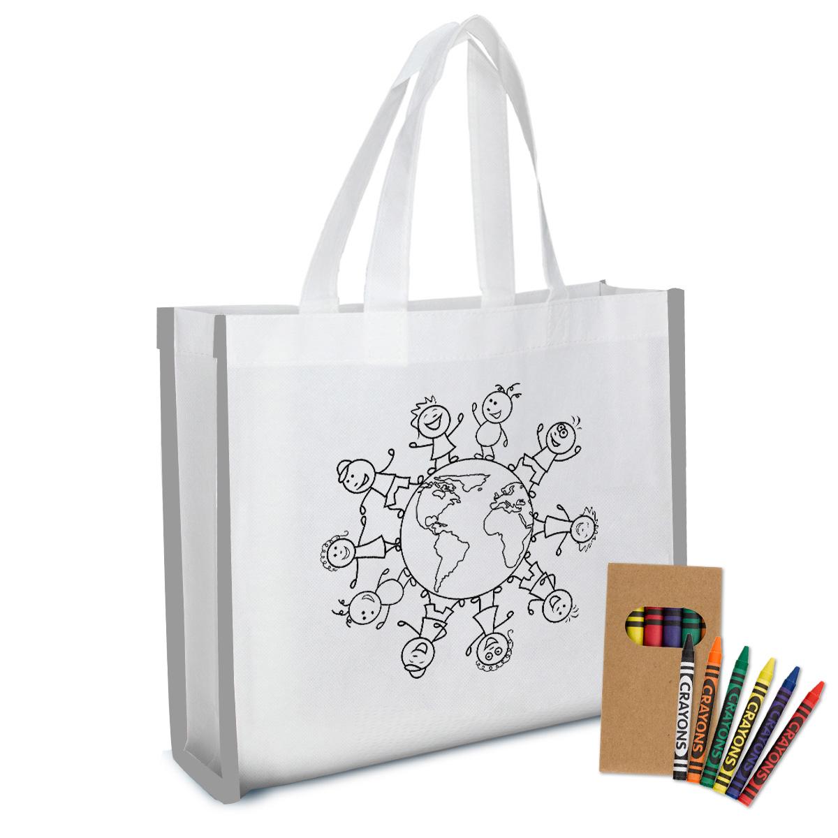 PR22115-Reflective-Non-Woven-Coloring-Tote-Bag-With-Crayons.jpg PR22115 Reflective Non Woven Coloring Tote Bag With Crayons