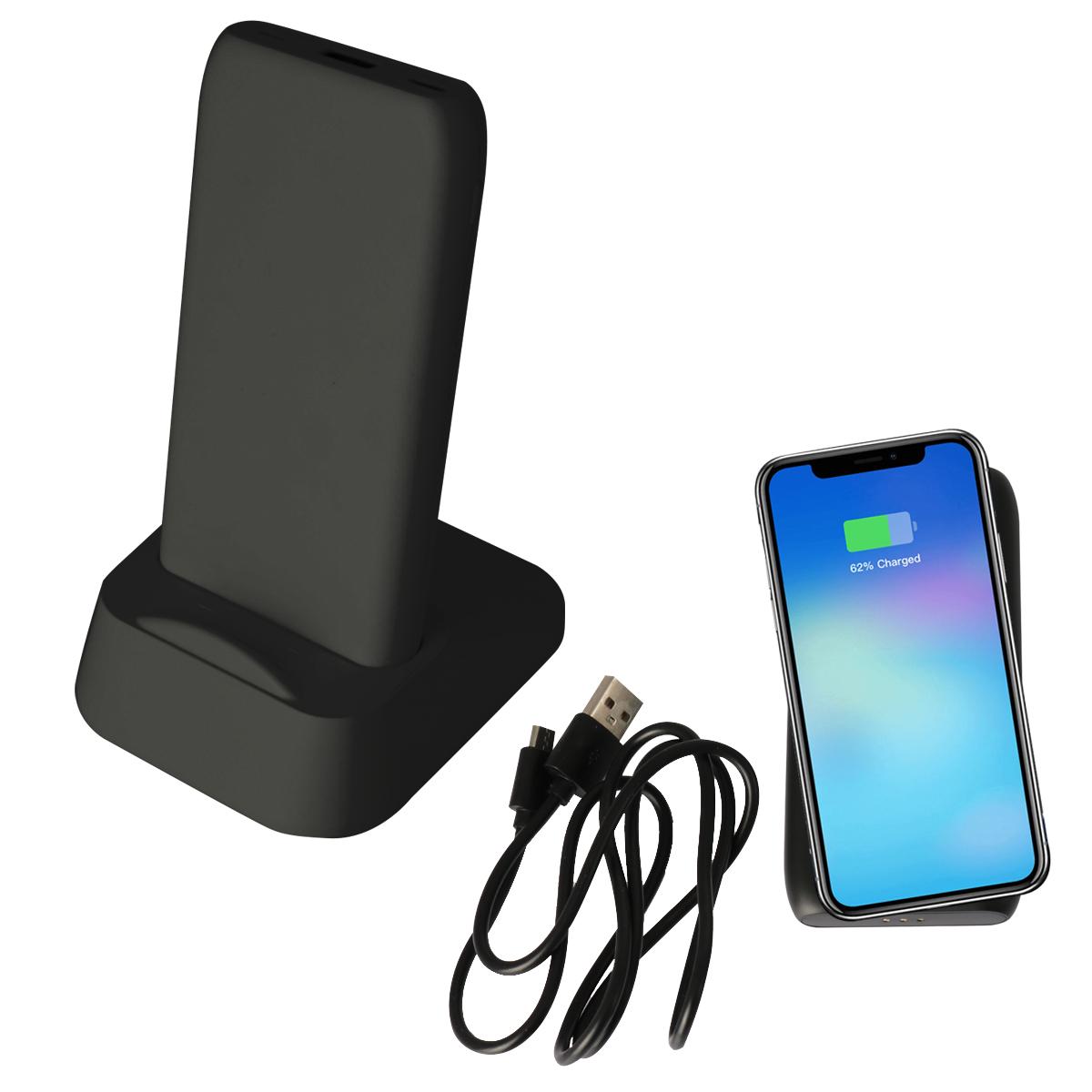 PR24779 1 BLACK DECORATED UL Listed Wireless Charging Dock and Power Bank