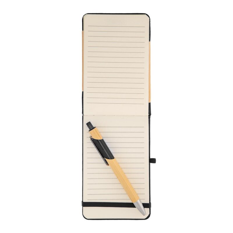 PR25029 1 FSC BLACK DECORATED Bamboo Look Jotter Pen