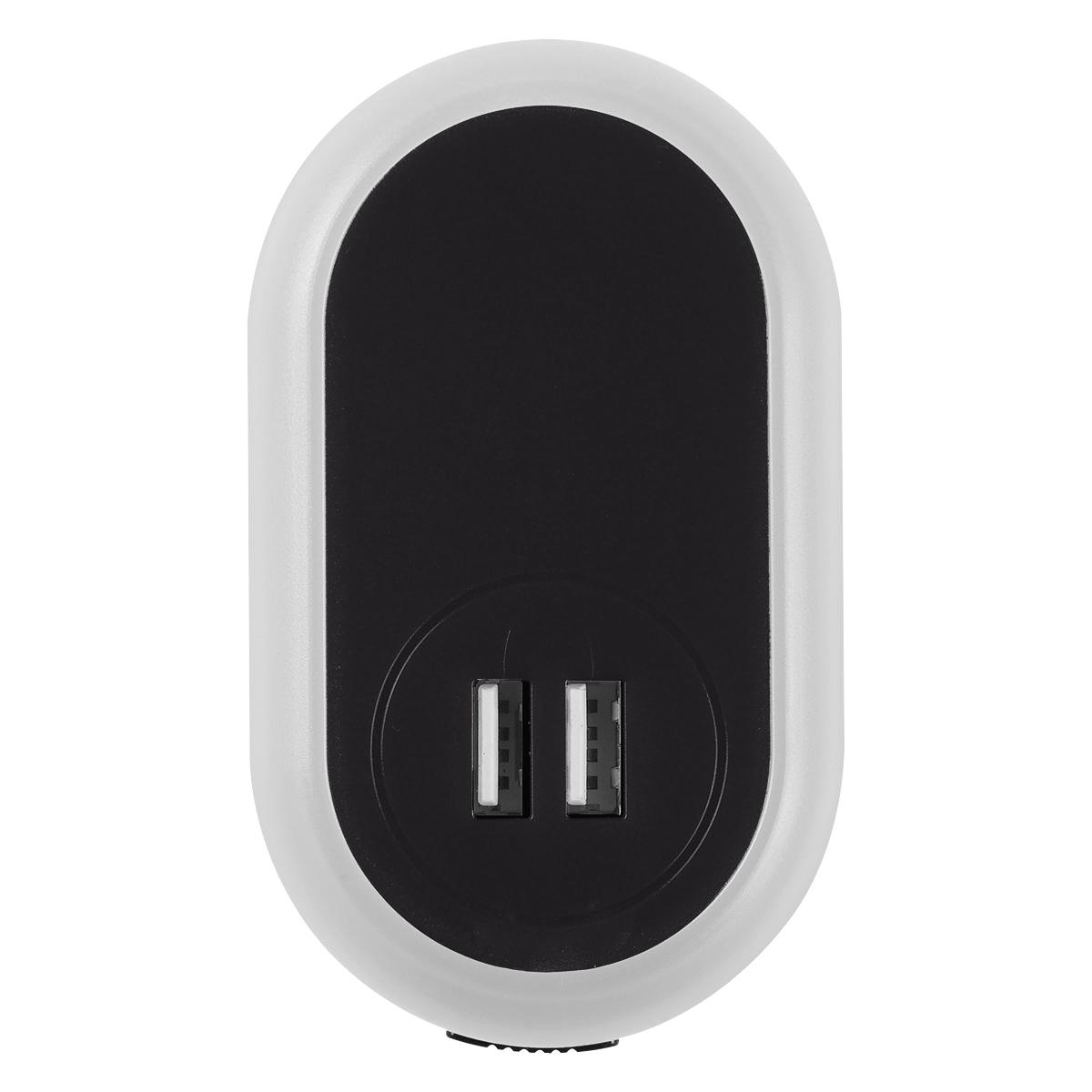 PR25301 1 WHITE WITH BLACK DECORATED UL Listed Nightlight AC Adapter With Dual USB Ports