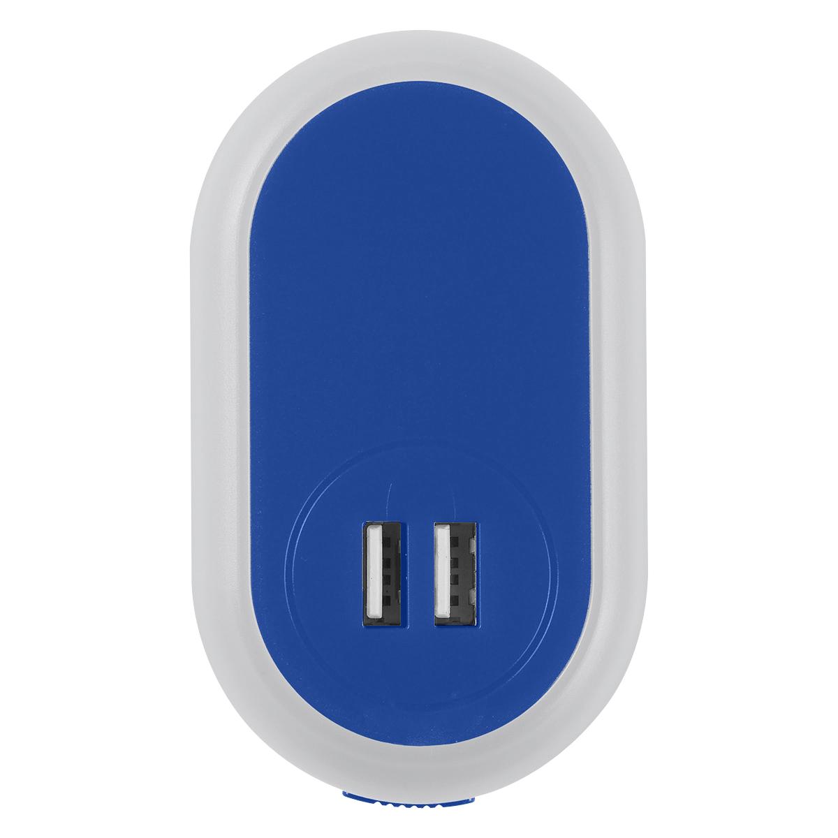 PR25301 2 WHITE WITH BLUE DECORATED UL Listed Nightlight AC Adapter With Dual USB Ports
