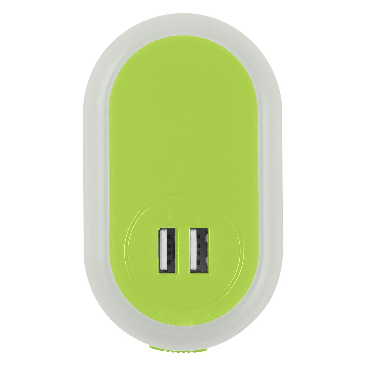 PR25301 3 WHITE WITH LIME DECORATED UL Listed Nightlight AC Adapter With Dual USB Ports