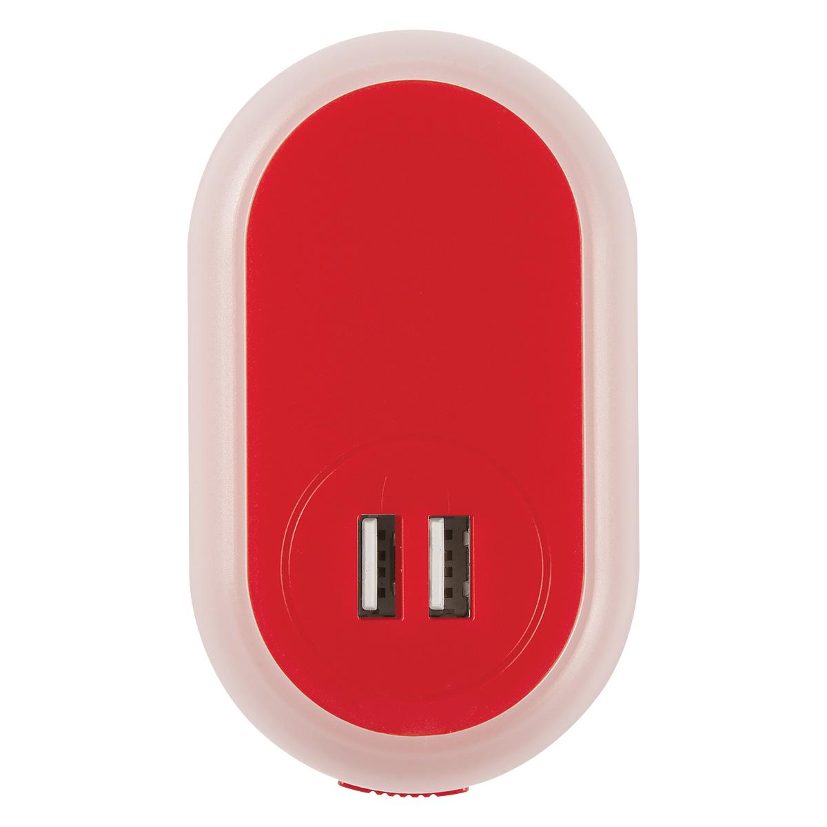 PR25301 4 WHITE WITH RED DECORATED UL Listed Nightlight AC Adapter With Dual USB Ports