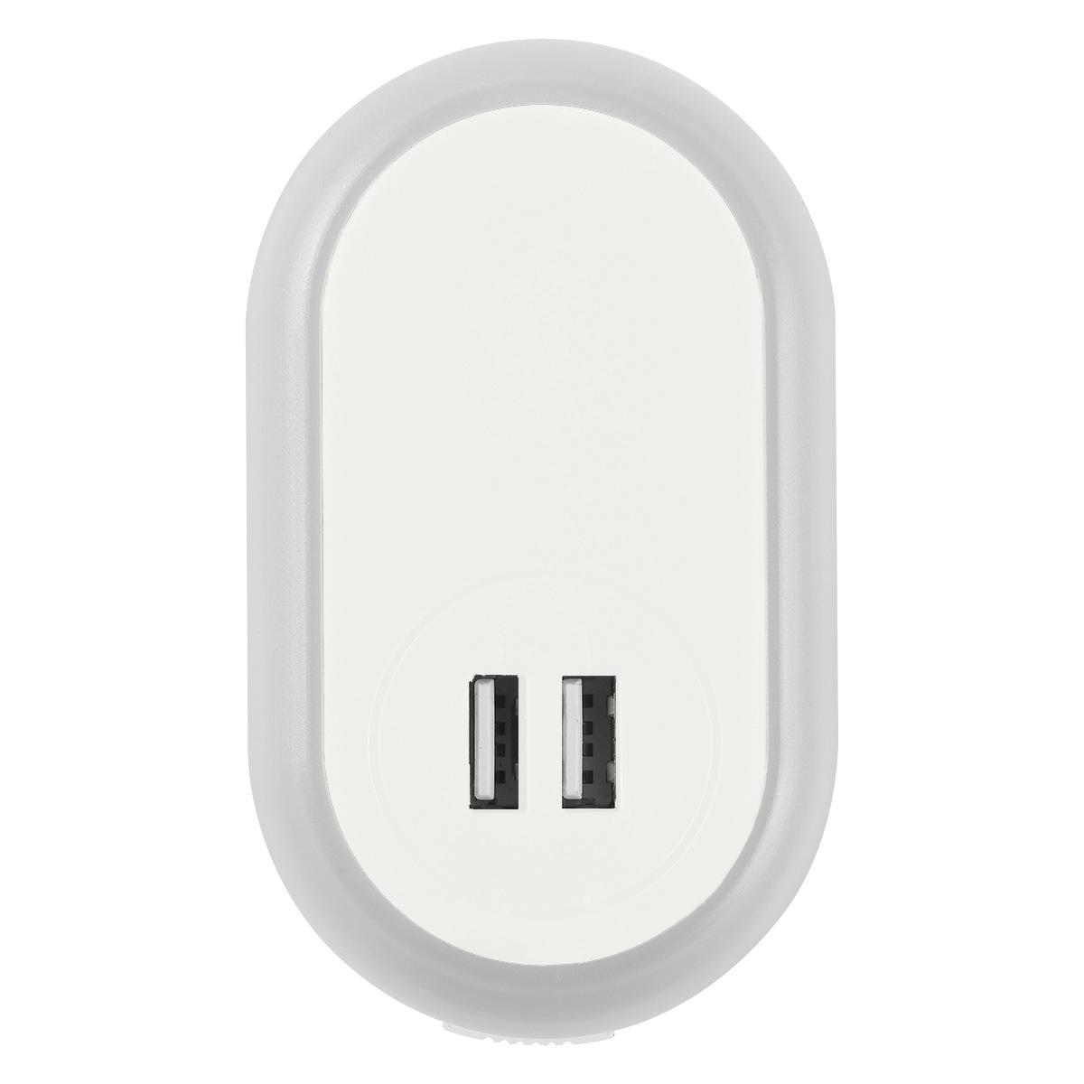 PR25301 5 WHITE WITH WHITE DECORATED UL Listed Nightlight AC Adapter With Dual USB Ports