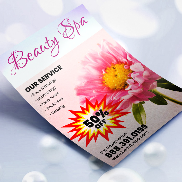 Spa and Salon Printing 9 Pearl Metallic Flyers | Shimmery paper stock with embedded Pearl fibers And Promote products, services, and brand with full-color printing | PrintMagic