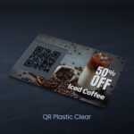 Plastic Postcards | Horizontal Rectangle Round Corner Clear Plastic 20pt. Paper stock Printed front only QR Coffee Shop Plastic Postcards | PrintMagic