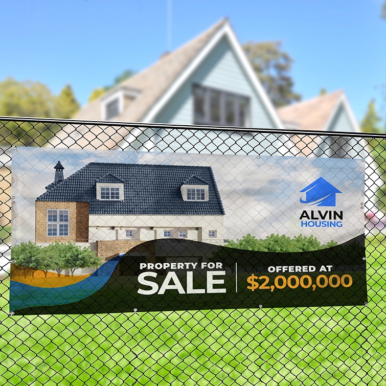 Real Estate Mesh Banner | Real Estate Mesh Banner with Mesh Vinyl Banner 8 oz. material and Waterproof, wind-resistant, great for using outdoors | Print Magic