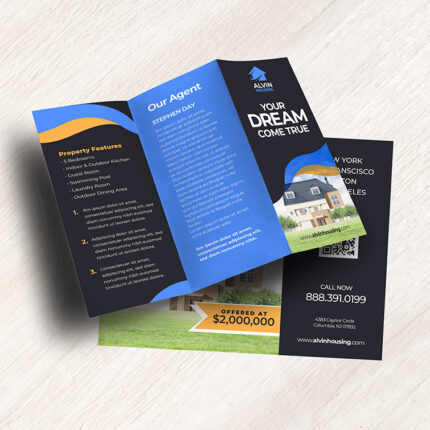 Real Estate Tri-Fold Brochure | Real Estate Tri-Fold Brochure with Durable, long-lasting UV coating and Brochure opens up like a gate on either side | Print Magic