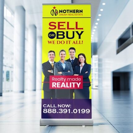 Retractable Banners Real Estate Agents | Retractable Banners Printing, Custom Retractable Banners | Durable aluminum frame and base with Economy, Deluxe, and Premium variants available | Print Magic
