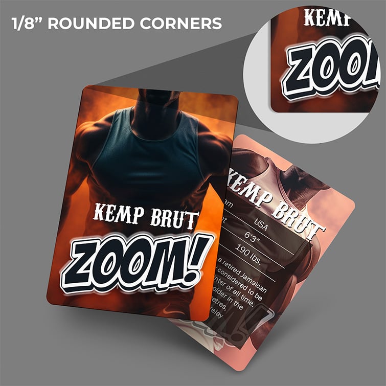 SPOT UV Vertical Full Color Rounded Corners Trading Cards Collectible Pokemon Sports Superheros TOPPS Marvel 1-8-Rounded-Corners | PrintMagic