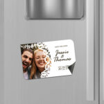 Save The Date Magnets | Horizontal Two Opposite Rounded Corners shape printed Front Only and 17 pt. Magnetic Stock paper stock with UV coating on front side Save The Date Magnets | PrintMagic
