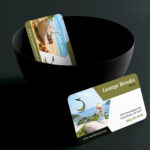 Silk Business Cards Horizontal Rounded Corners Real Estate Auto Retail Marketing Branding Promotion Identity Visiting Mini Slim Folded QR Code Premium Stock
