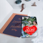 Silk Postcards | Vertical Rectangle Rounded Corner Premium Gloss (16pt C2S) paper stock printed both side with silk Lamination Save the Date Postcards | PrintMagic
