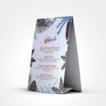Pearl Metallic Table Tents printing | Restaurant Holiday Menu Pearl Metallic Table Tents with Standard Pearl Metallic and Color Front Only | Print Magic
