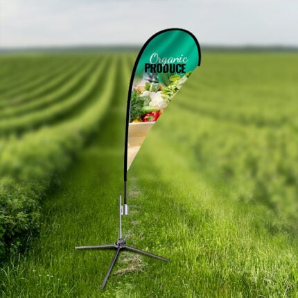 Teardrop Flags with cross base and Stake outside Farm, businesses, events, exhibitions help promote sales | Printmagic