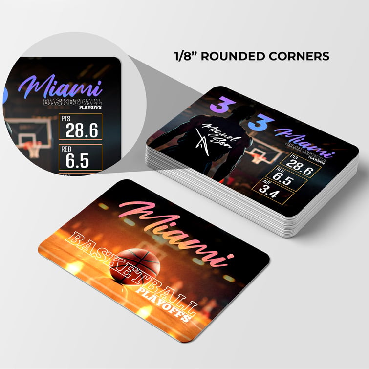 Velvet Horizontal Full Color Rounded Corners Trading Cards Collectible Pokemon Sports Superheros TOPPS Marvel 1-8-Rounded-Corners | PrintMagic