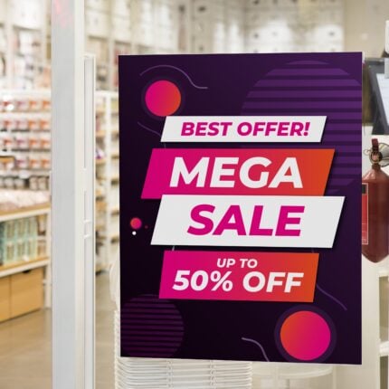 White Window Decals | White Window Decal Sale Signs Shopping | Printed on Color Front Only with White Static Cling - 7 mil | Print Magic
