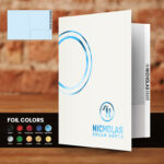 White linen with Light Blue Foil Reinforced Edge Slits on Right Pocket Conference Real Estate Presentations Marketing Brand Promotion foil Presentation Folder | Printmagic