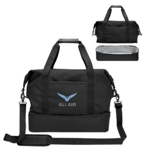 PR30836 1 BLACK WITH BLACK DECORATED Cutter Buck Travel Collection Drop Bottom Weekender