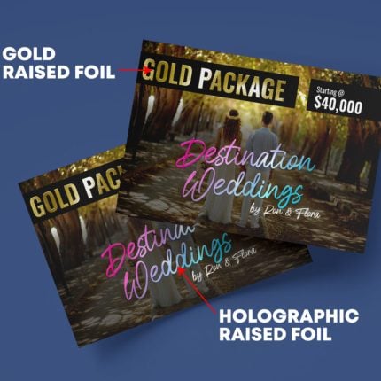 Dual Raised Holographic Foil & Gold Foil postcard wedding RSVP