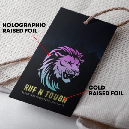 Dual Raised Holographic Gold Silver SPOT UV Hang Tags Clothing Branding Premium fashion Luggage