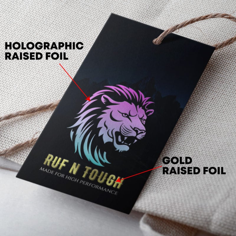 Dual Raised Holographic Gold Silver SPOT UV Hang Tags Clothing Branding Premium fashion Luggage