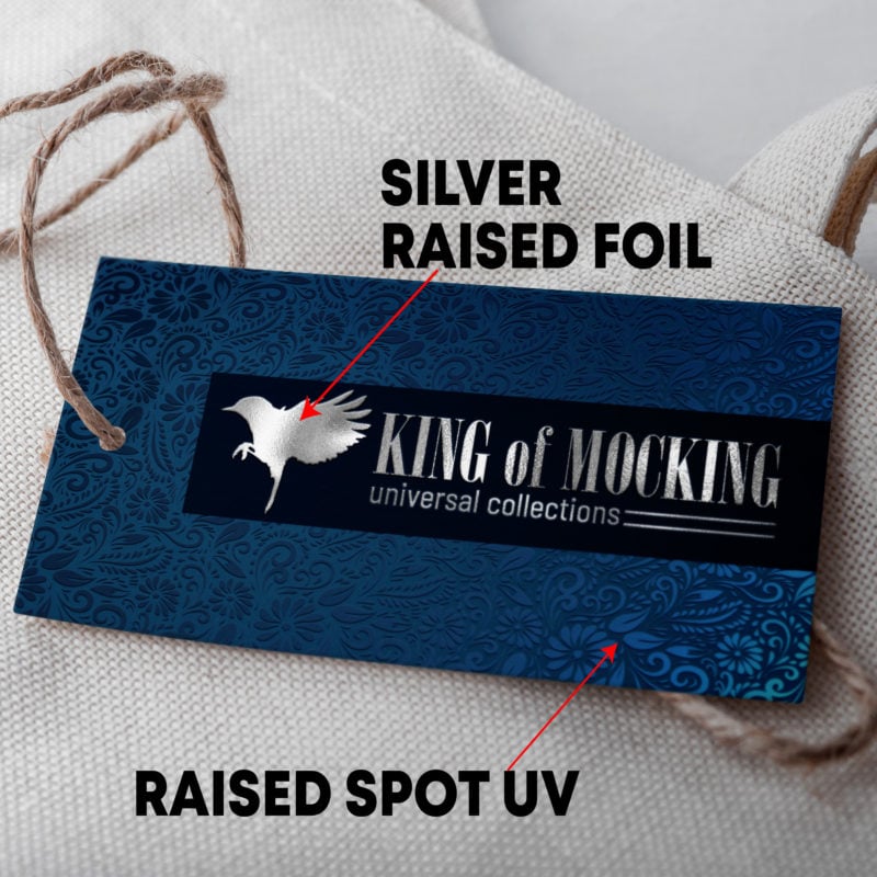 Dual Raised Holographic Gold Silver SPOT UV Hang Tags Multi Color Foils Special Effects Thickcards Clothing