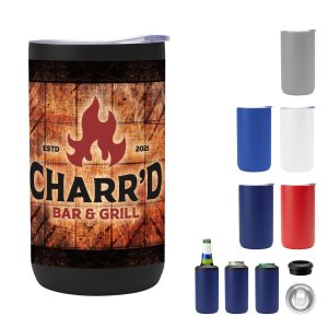 PR36331 12 Oz. Full Color 4 In 1 Double Walled Can Cooler