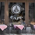 Clear Window Decals | Clear Window Decal Cafe Restaurant | Printed on Front Only With White Mask with Clear Static Cling - 8 mil | Print Magic