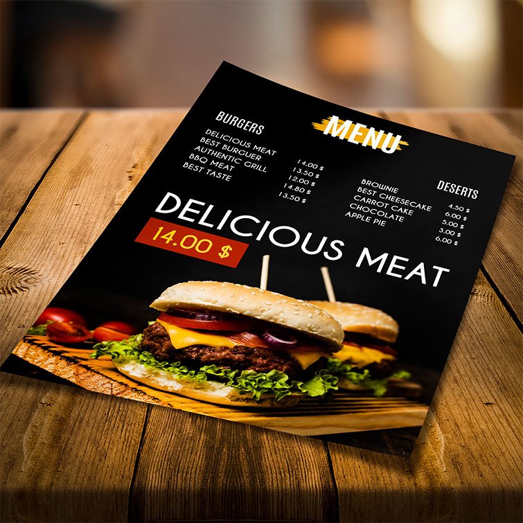 Eco Friendly Natural Menus | Restaurant Premium Natura Menu with Standard Natural Uncoated and FLAT - No Folding & Scoring and printed Full color front and back | Print Magic