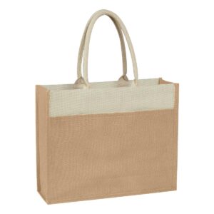 Custom Promotional Products 7 PR10461 1 BEIGE WITH NATURAL DECORATED Jute Tote Bag With Front Pocket