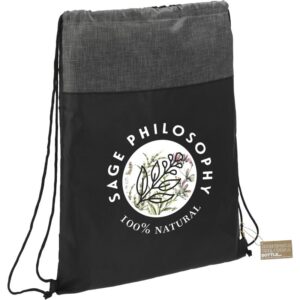 PR10475 1 Black BK DECORATED Ash Recycled Drawstring Bag